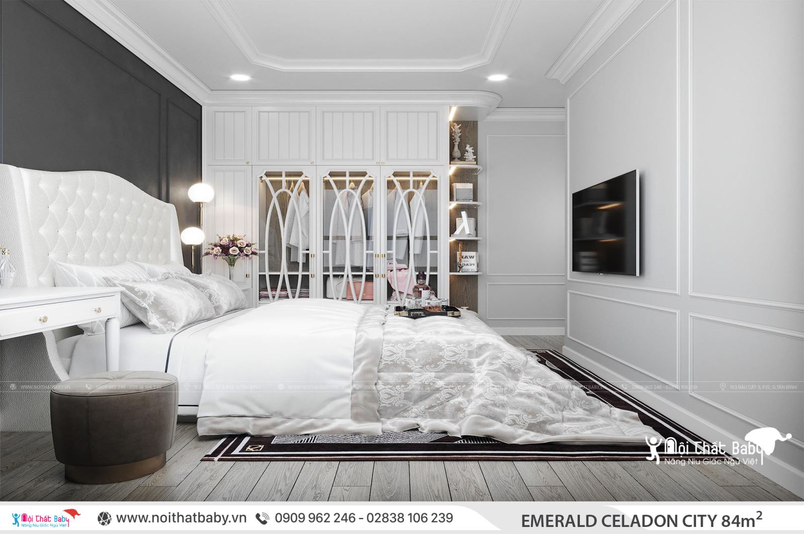 Thiết kế nội thất căn hộ Emerald Celadon City 84m2 2 phòng ngủ